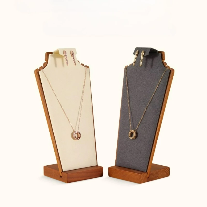 High end solid wood vertical portrait model neck display stand necklace earring set jewelry props