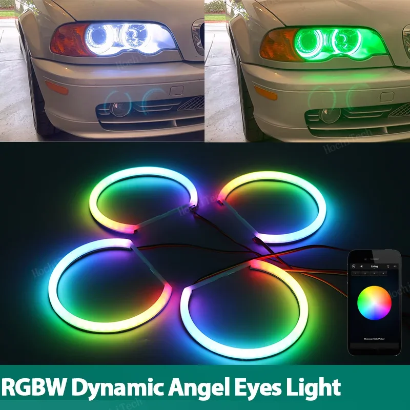 Sequential Revolving RGBW multi-colored Phone Remote Control  Rings DRL LED Angel Eyes Kit For BMW 3 5 7 Series E46 E39 E38