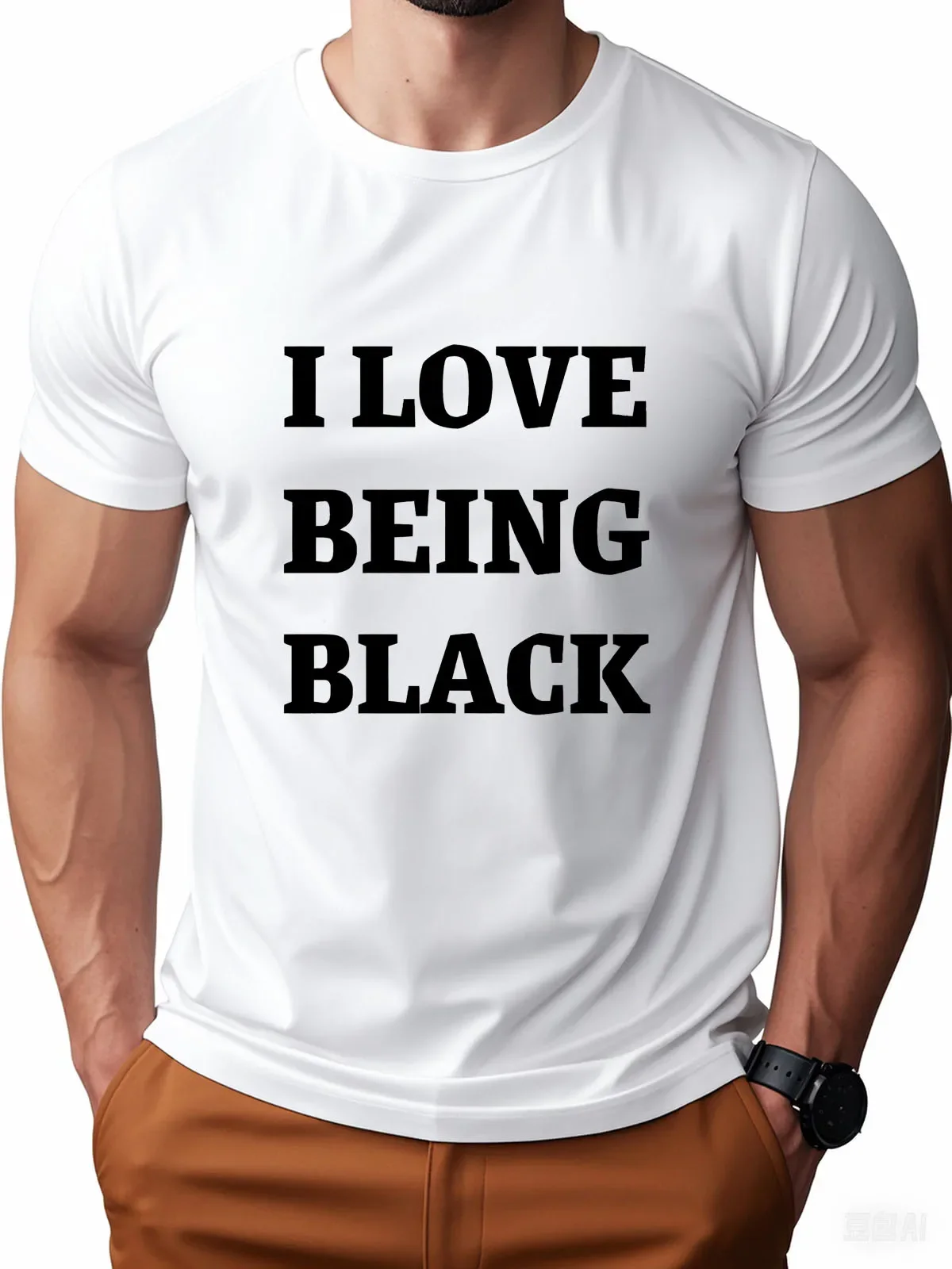 

Men'S 100% Cotton Casual Sports Loose Oversized I Love Black People Print Round Neck Short Sleeved T-Shirt Top