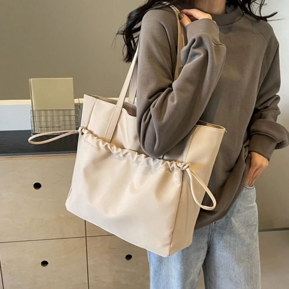 

Сумка на плечо из нейлона на молнии, сумка-тоут в японском стиле с завязками, большая вместительная сумка, однотонная, с множеством карманов, универсальная сумка для повседневного использования