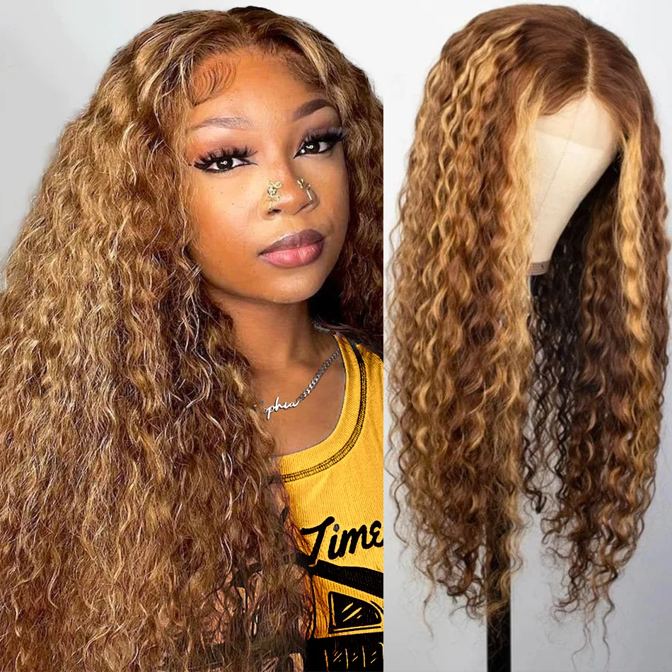 

13X6 Hd Lace Frontal Wig Deep Wave Human Hair Wig Highlight 4/27 Hd Lace Front Wig 30 Inch Honey Blonde Transparent 220 Density