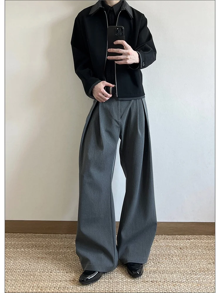 Korean Style Men's Casual Pants Knife  Straight Leg Commute Fashion Loose Fit Long Trousers Polyester Fiber Autumn Wear