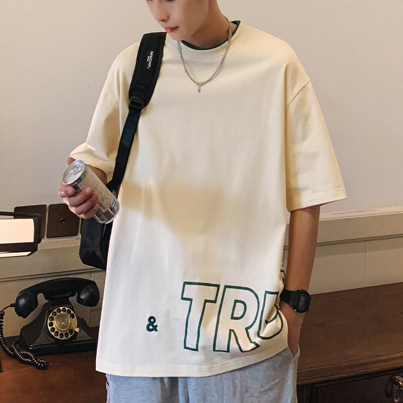 

Футболка мужская оверсайз с коротким рукавом, модная повседневная Свободная рубашка из хлопка, уличная одежда, лето 2024