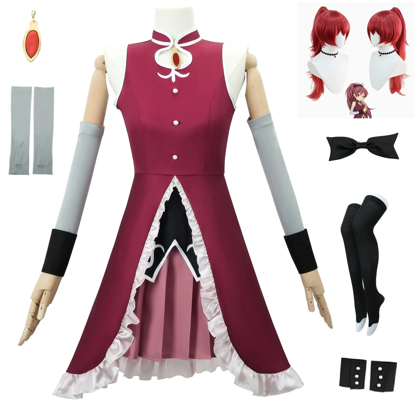 Anime XS-2XL Sakura Kyoko Cosplay Puella Magi Madoka Magica Combats Wig Anime Halloween Party Costume for Women Girls Cosplay