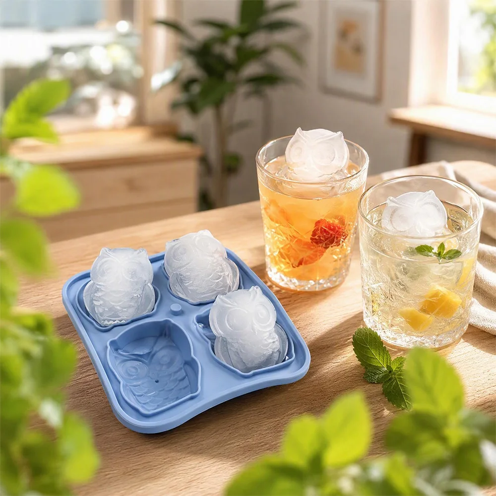 Owl Ice Cube Mold | Cute Animal Silicone Ice Tray for Home Kitchen | Cat & Owl Ice Ball Maker | Reusable Ice Molds with Lid