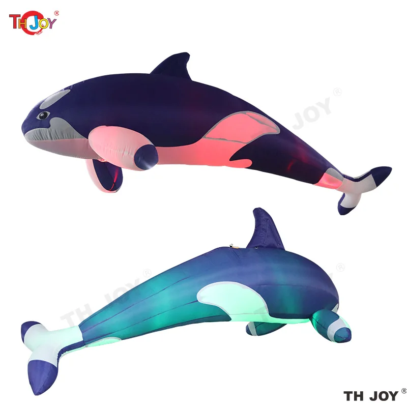 20ft Long Giant Blue Inflatable Dolphin With Led Light Big Hanging Up Dolphin Fish Inflatable For Decoration Toys