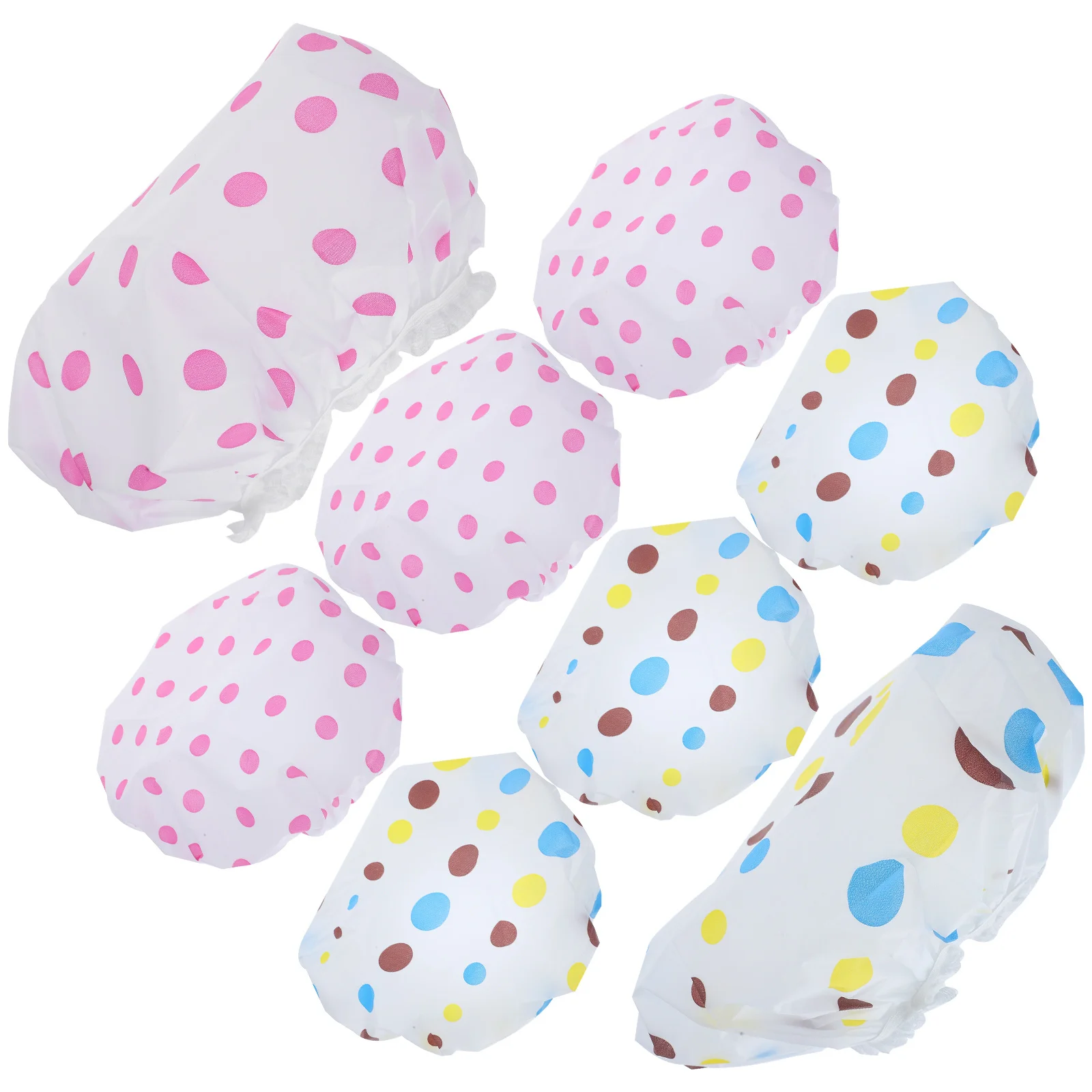 

8Pcs Waterproof Shower Hats Dots Printing Bath Caps for Women Men Reusable Hair Drying Bonnets Dots Printing Shower Caps