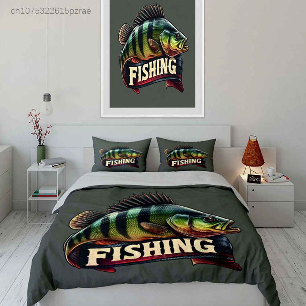 Fishing-Themed Graphic Set Multiple Sizes kid's And adults' Bedroom Exquisite 3PC Bedding set, Gift 4