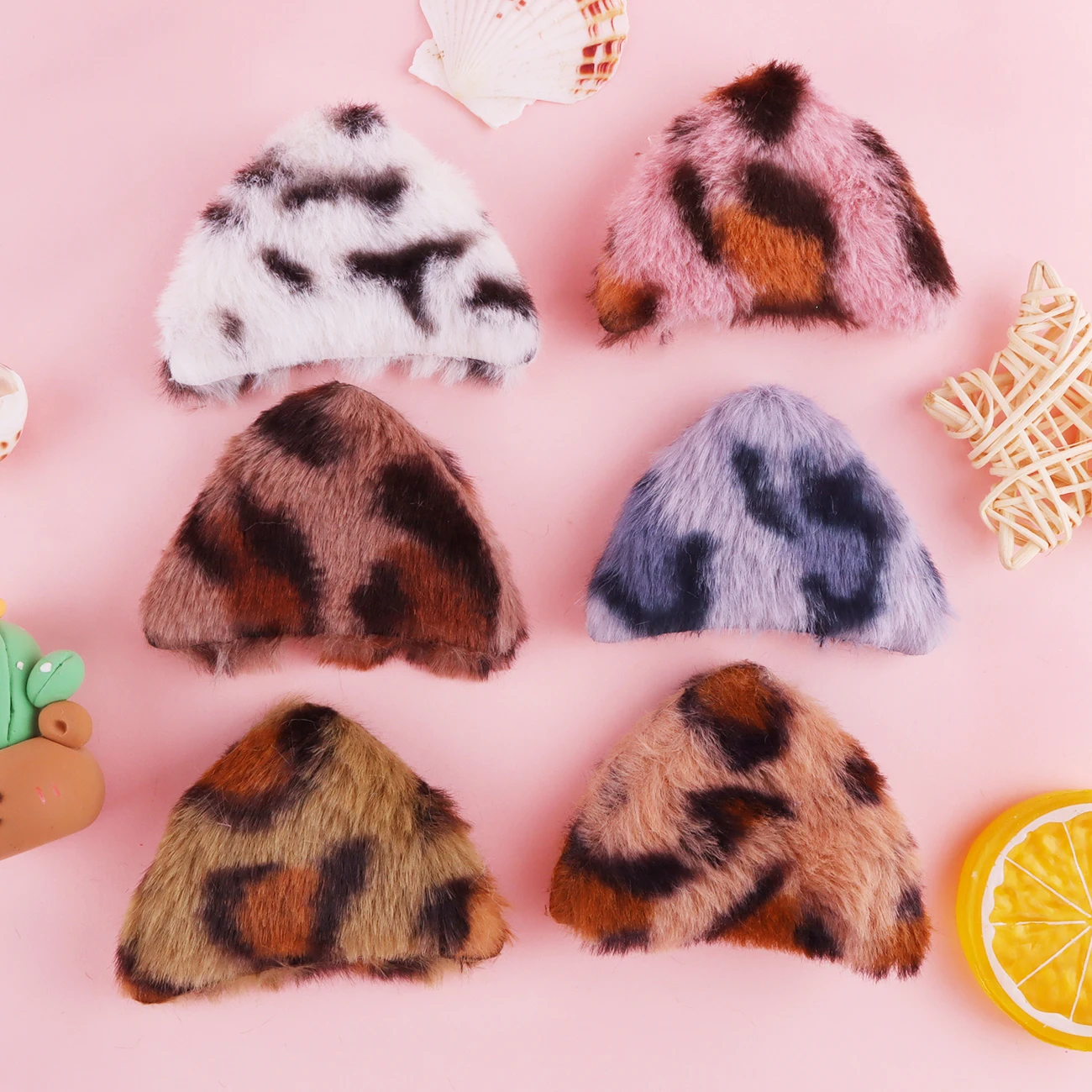 2pcs Furry Leopard-print Cat Ears Patches Appliques for DIY Headbands Clothes Hats Shoes Sewing Patches