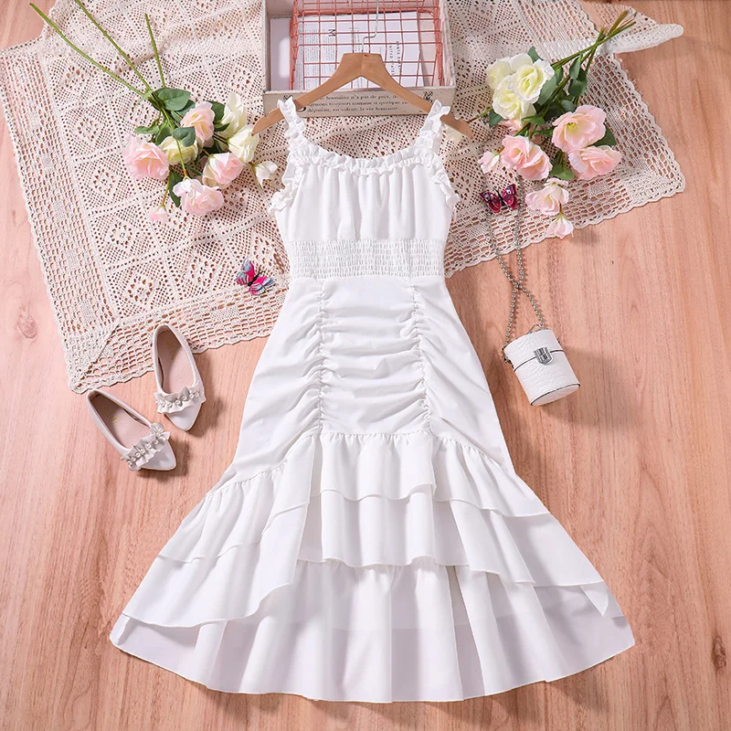 

Детское белое кружевное платье «рыбий хвост» для девочек, одежда, праздничное длинное платье, наряды принцессы, детское новое модное летнее платье для подростков