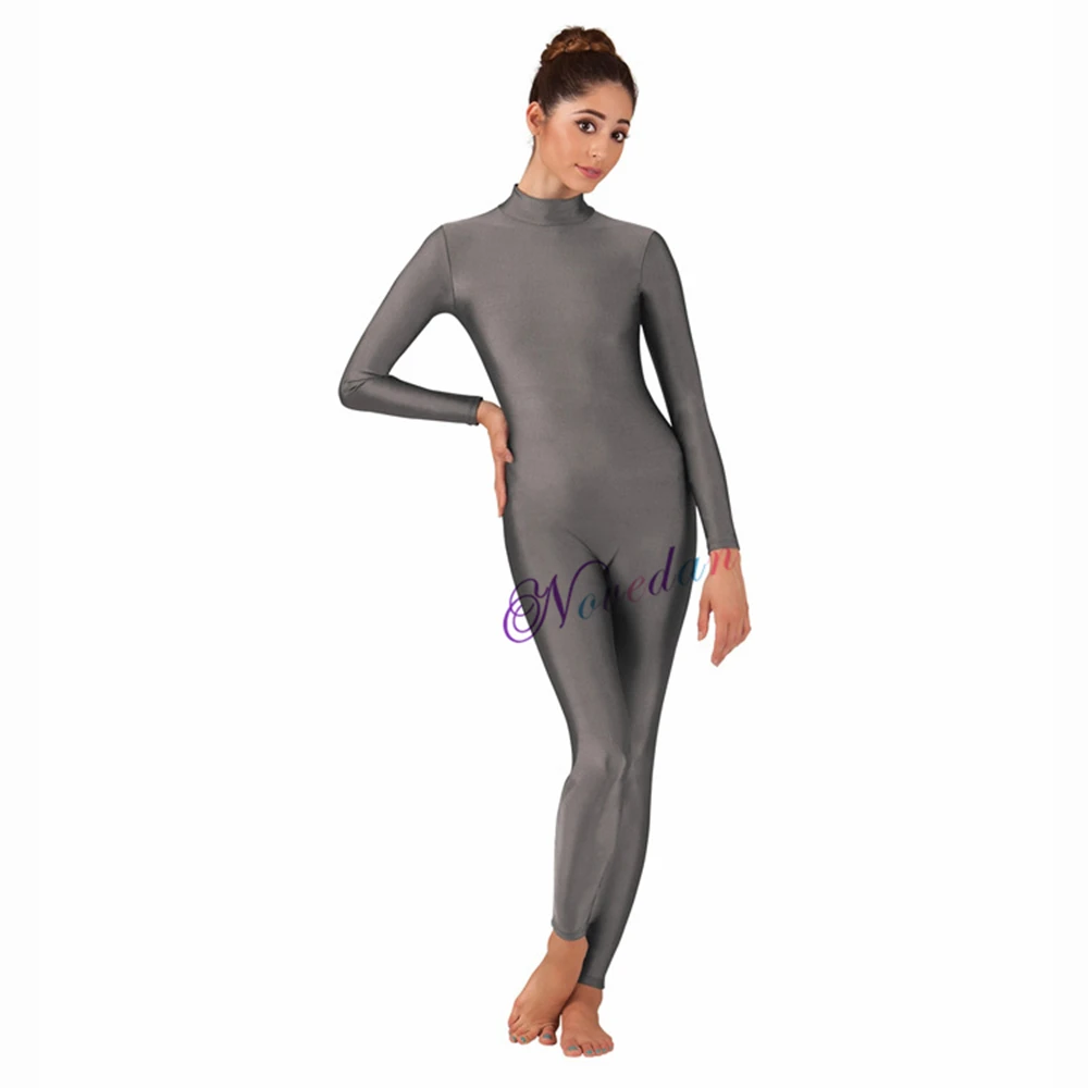 Women Long Sleeve Mock Neck Bodysuit Footed Unitard Plus Size Spandex Jumpsuit For Men Dance Hollween Zentai Cosplay Costume