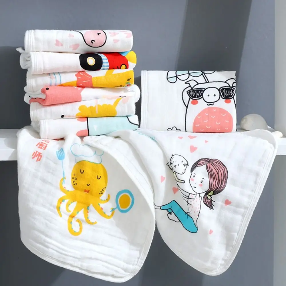 

5PCS Burp Cloth Baby Gauze Towels Super Soft Face Wipes Pure Cotton Square Towels Six Layer Handkerchief Cartoon Infan Washcloth