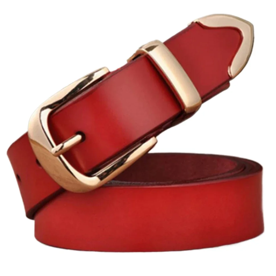 LA SPEZIA Red Genuine Leather Women Belt Golden Buckle Waist Belts Female Fashion Jeans Belt Ladies Pin Buckle Black Coffee