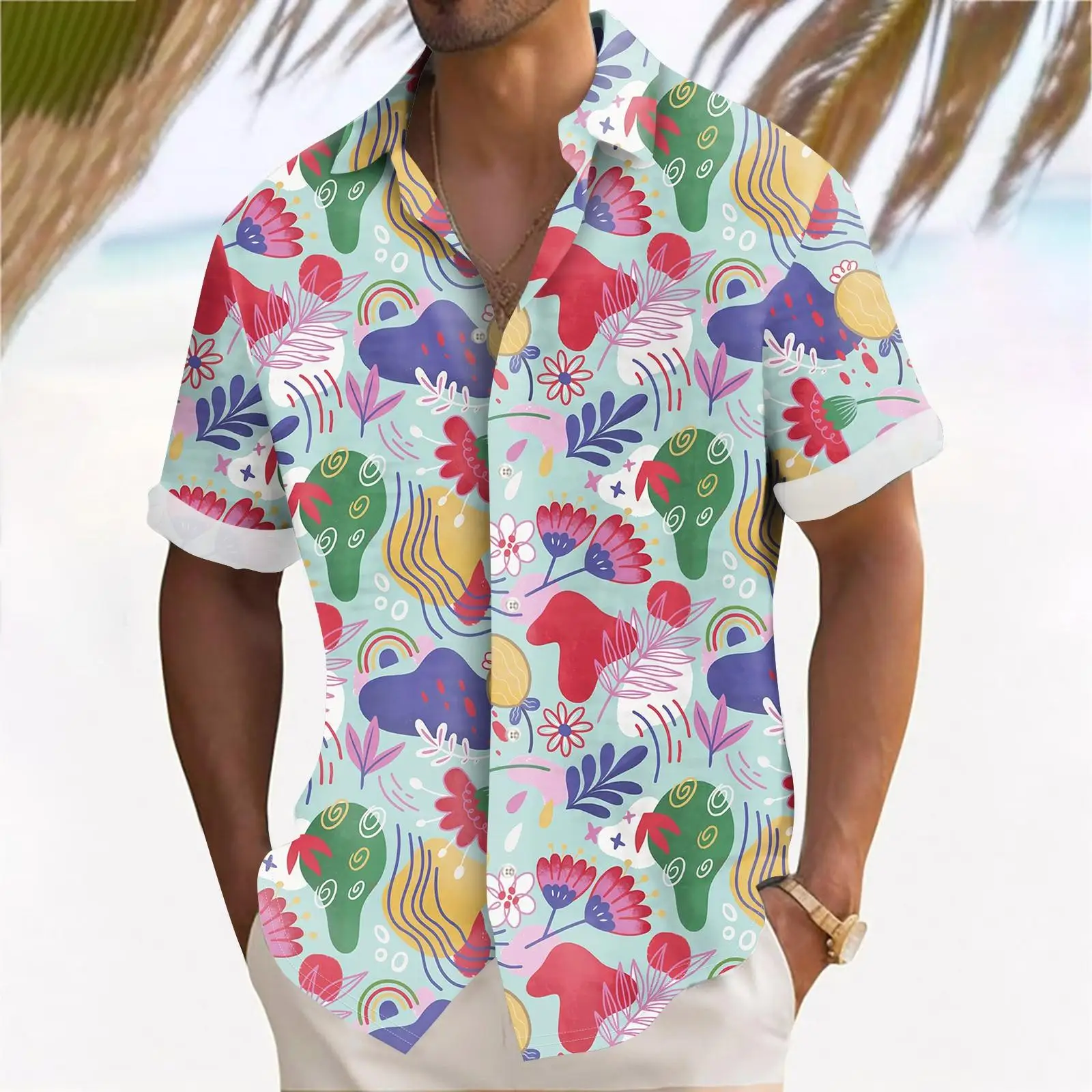 Fashion Holiday Men's Hawaiian Shirt Flower Plant 3D Printed Outdoor Casual Lapel Tops Summer Cool Breathable Short Sleeve Shirt