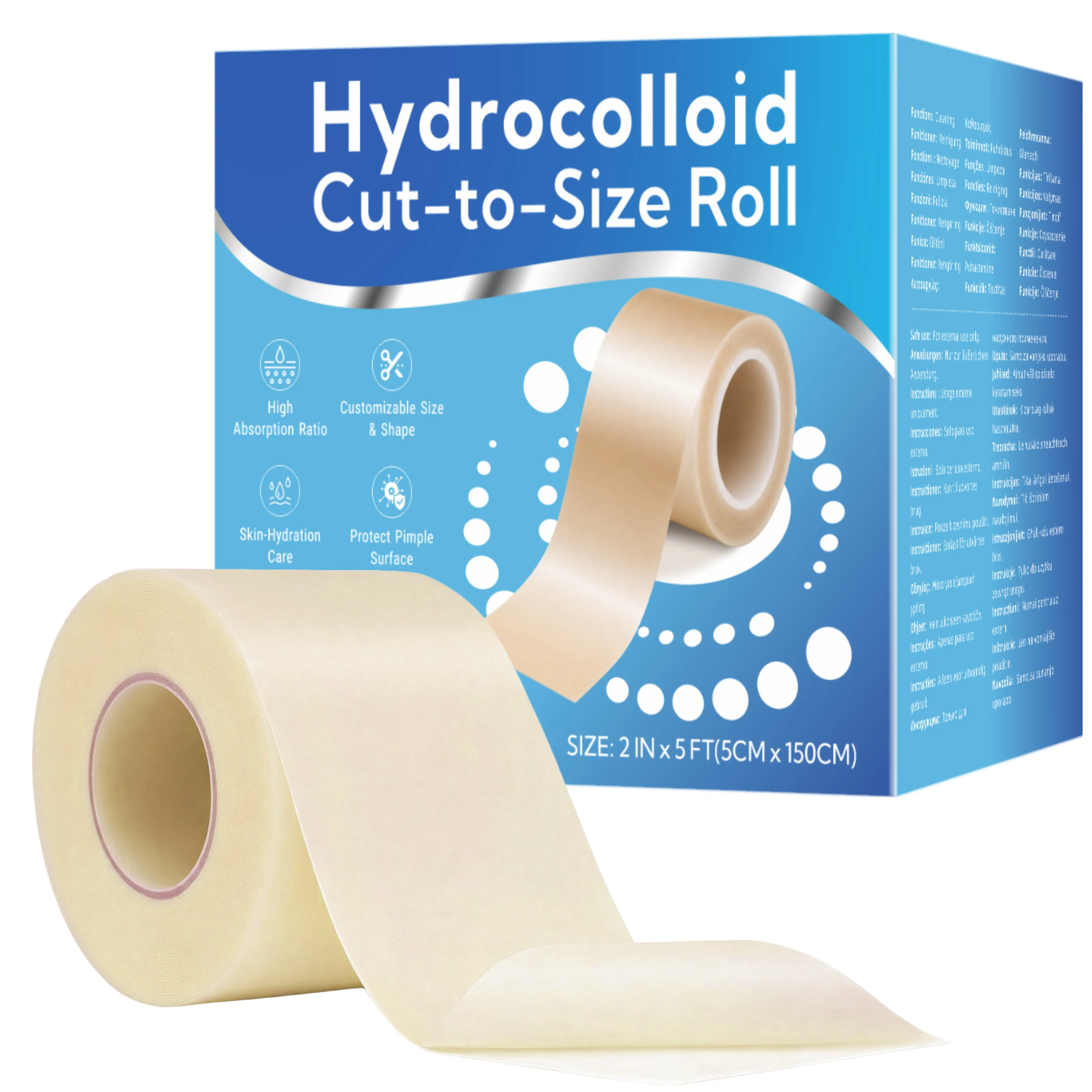 1 piece, hydrocolloid dressing roll, cuttable personal care patch, waterproof, suitable for daily skin care