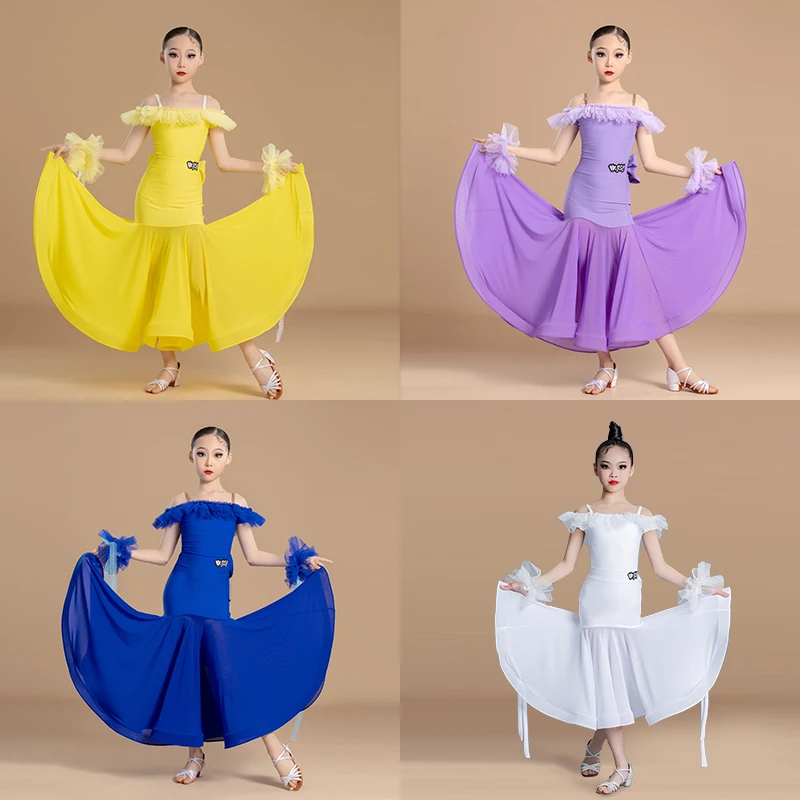 

Детские современные танцевальные костюмы для девочек, костюмы для соревнований, новые профессиональные сценические юбки для современных танцев для девочек