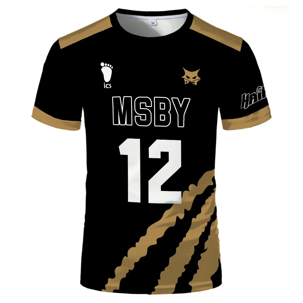 Kaus Jersey Bola Voli Jackal Hitam Hinata Shoyo Musim Panas Kaus Anime Haikyuu MSBY Kaus Cetak Atasan Anak Besar Olahraga Jalanan