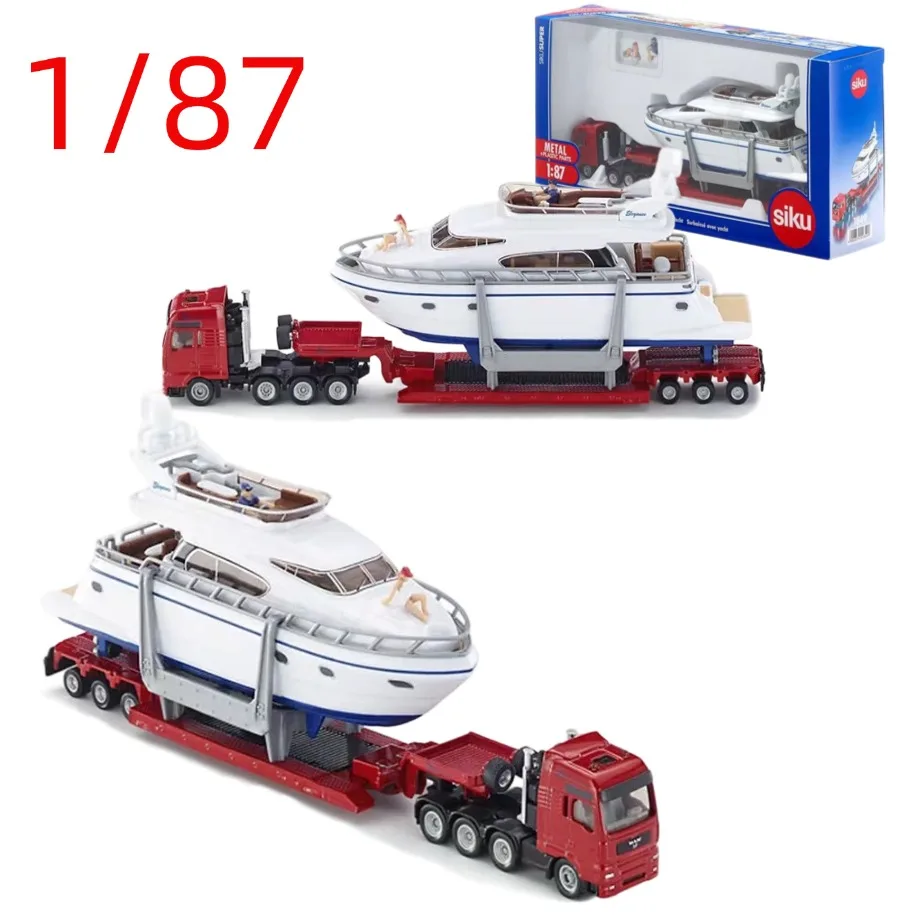 

Diecast 1/87 Scale Heavy Transport Truck Car Model Alloy Truck Towing Yacht Play Vehicles Collectible Ornaments Toys for Boys