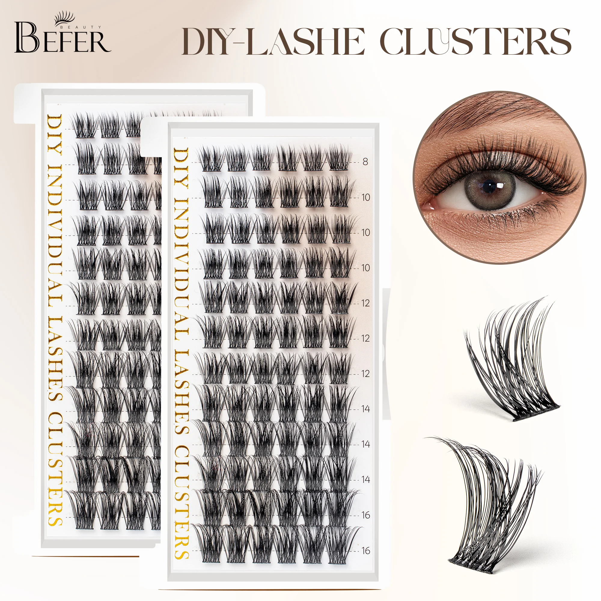 

Befer Lashes Cluster 8-16mm Classic False Eyelashes D Curl Individual Natural Eyelash Extensions 72PCS Travel Outfit Eyelashes