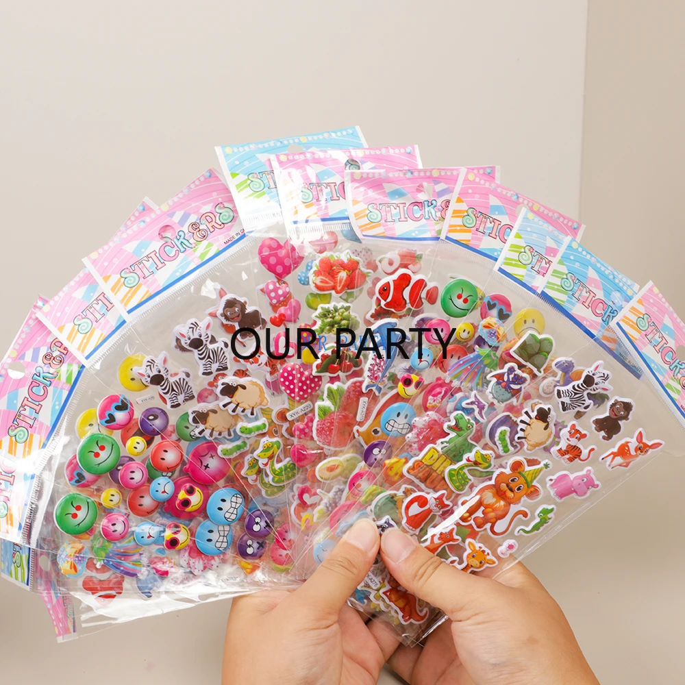 20 Sheets 3D Bubble Mix Stickers Princess Car Animals Waterpoof Sticker Toys for Kids Birthday Party Favors Kindergarten Rewards