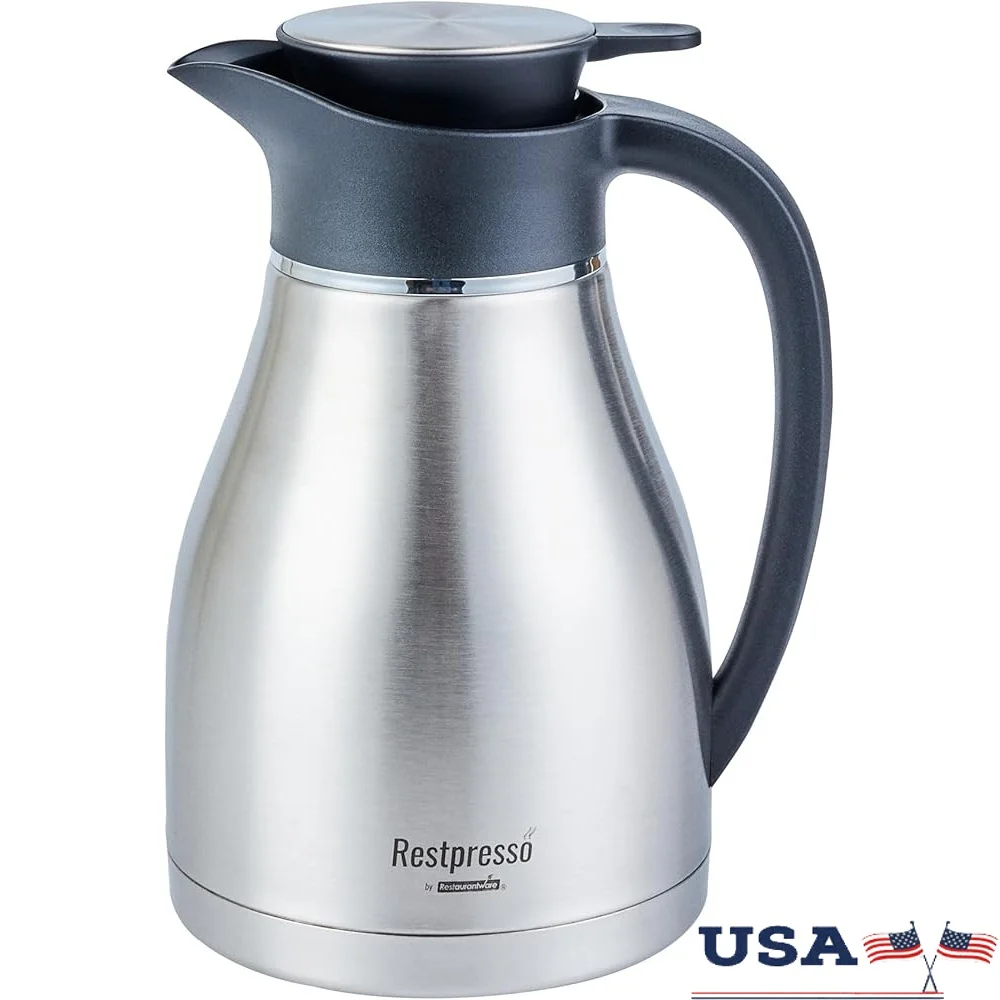 

67,6 унций графин для кофе из нержавеющей стали с вакуумной изоляцией, герметичная кнопка с двойными стенками, без капельного дизайна, удобная ручка