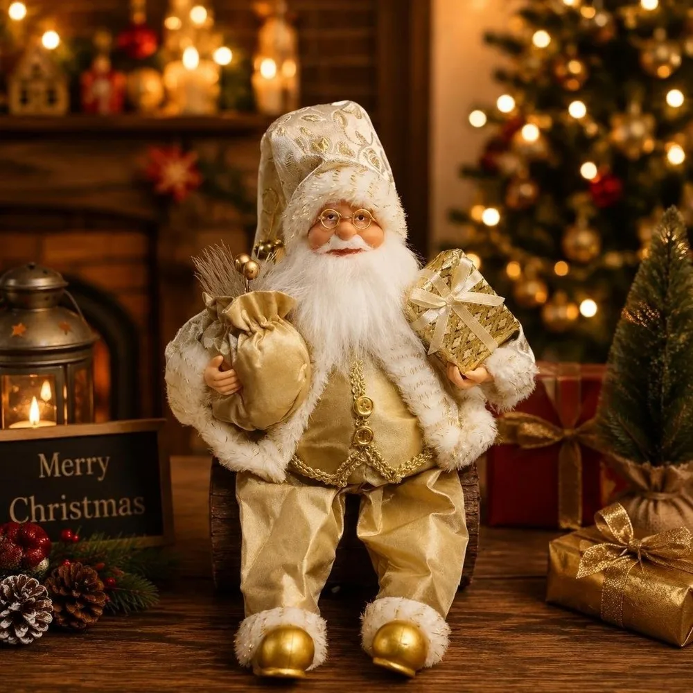 12 Inch Sitting Santa Claus Statue Figurine Home Ornaments Santa Claus Doll Window Display Christmas Decorations
