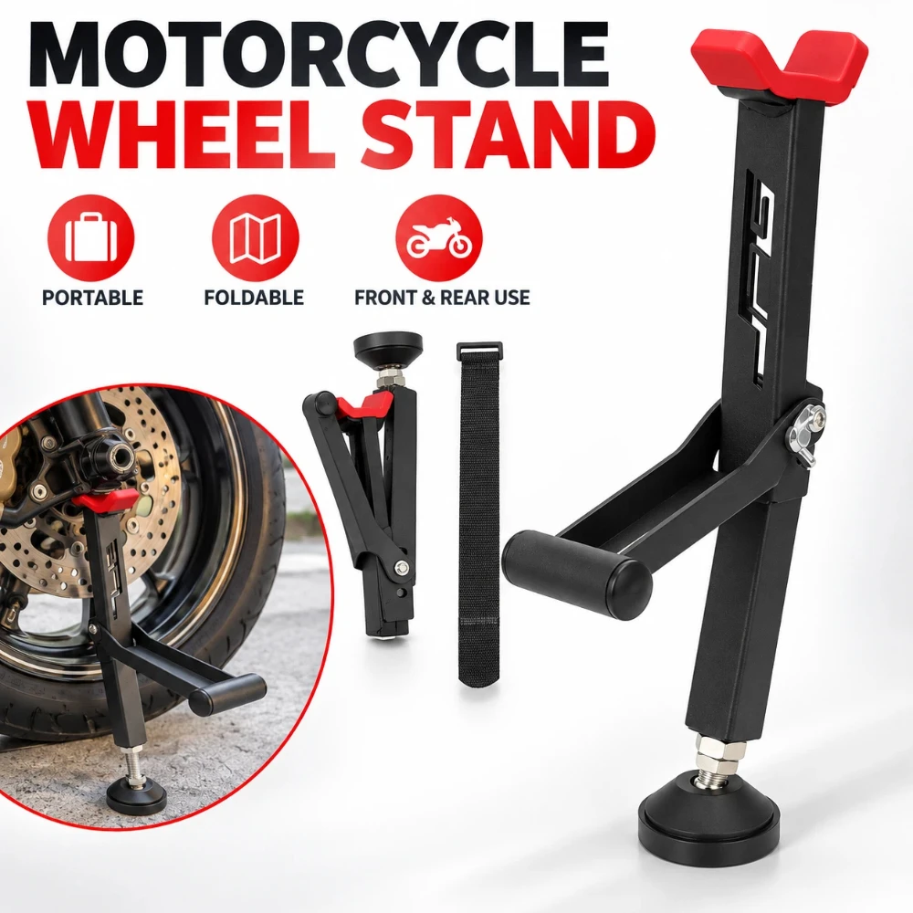 Universal Motorcycle Wheel Stand Lift Paddock Stand Portable Foldable Handle Front Rear Tire Repair Maintenance Support Tool Kit