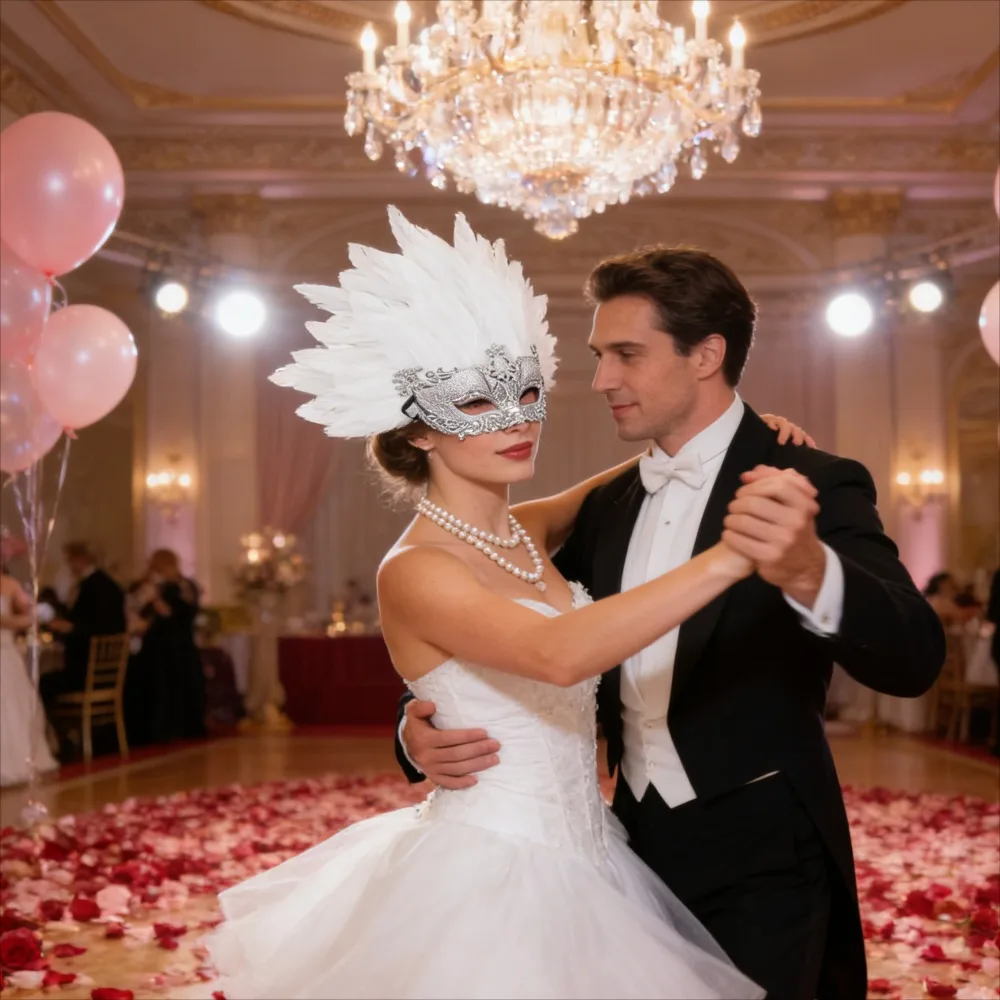 Media máscara festiva de lirio de plumas - Accesorio de disfraz de máscara de ojos para fiesta de baile de carnaval