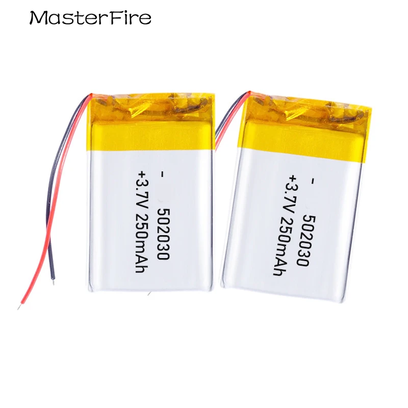 

2pcs/lot 3.7V 250mah Rechargeable Lithium Polymer Battery 502030 for Bluetooth Speaker Driving Recorder LED Light Toy Batteries