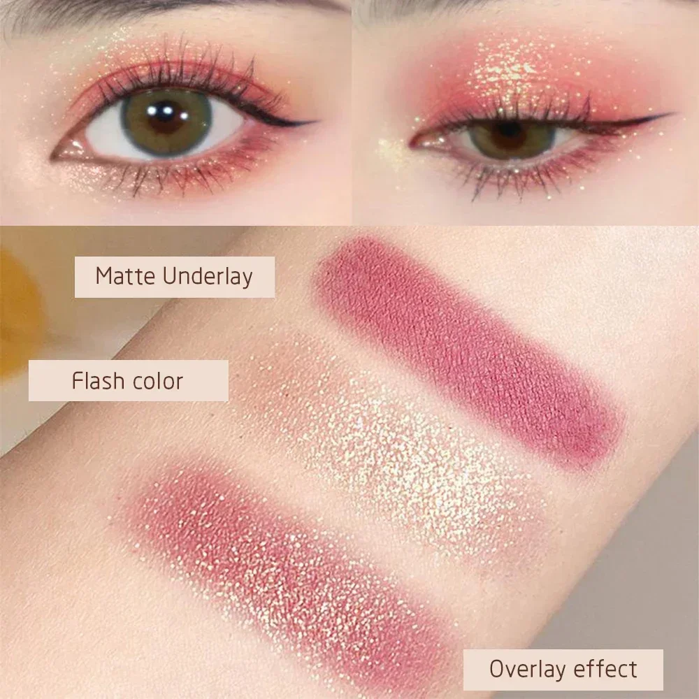 Nampan Eyeshadow dua warna, Matte emas oranye tahan lama palet Makeup portabel payet mata mutiara kosmetik