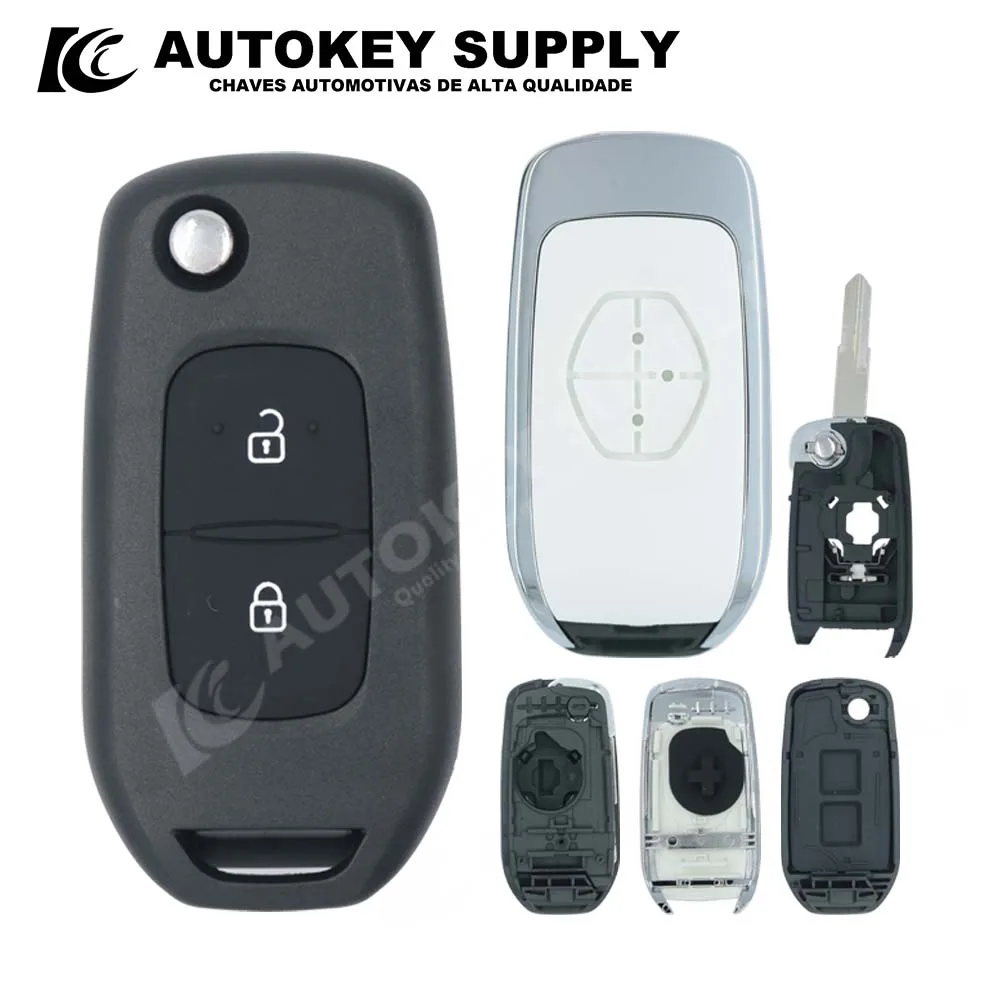 Autokeysupply AKRNF282 AKRNF283 2/3 Buttons flip Remote key shell with logo （VAC102）For Renault