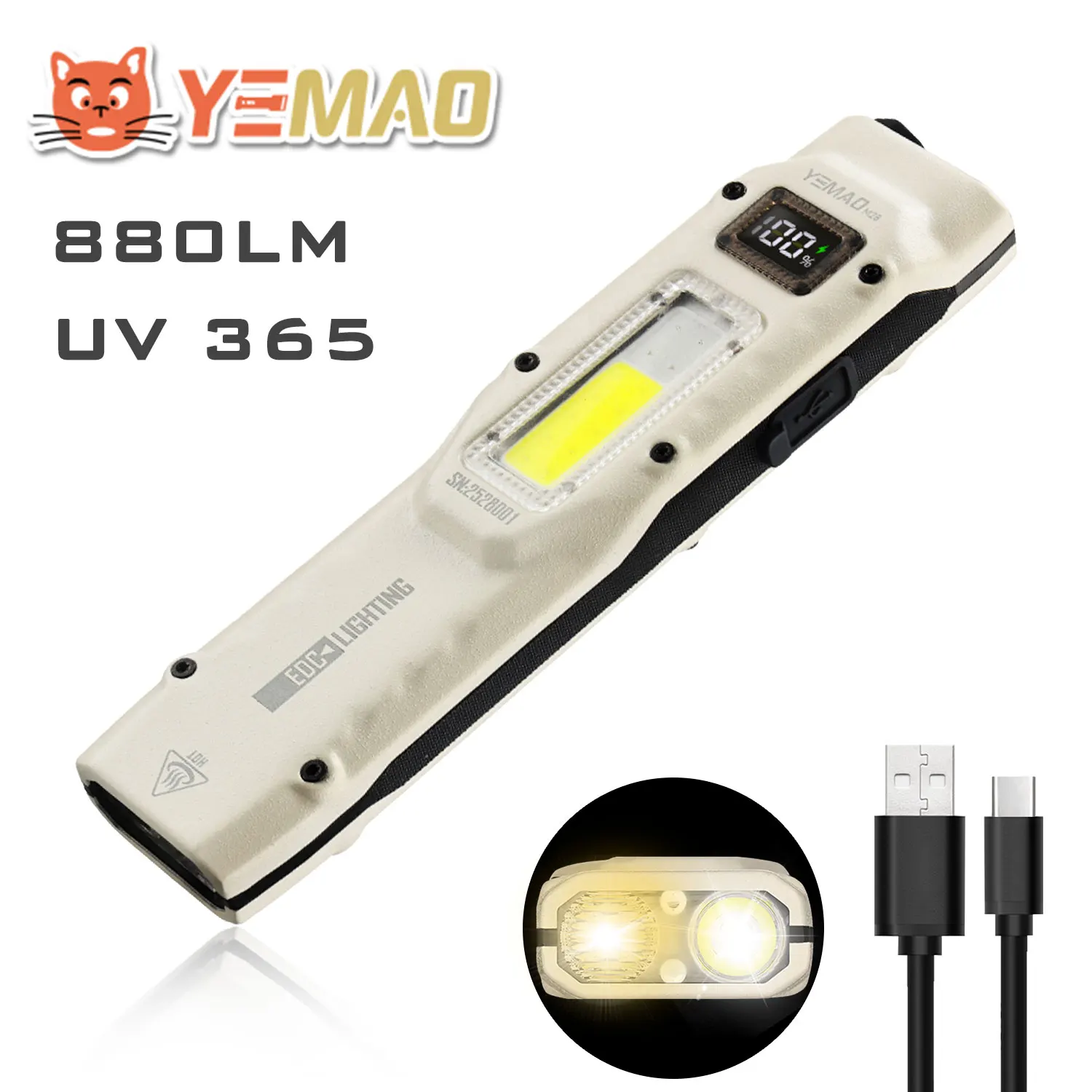 

YEMAO M28 880LM Super Bright Ultra-thin Tactical EDC Flashlight With Two Way Clamp Portable Rechargeable Outdoor Waterproof Lamp