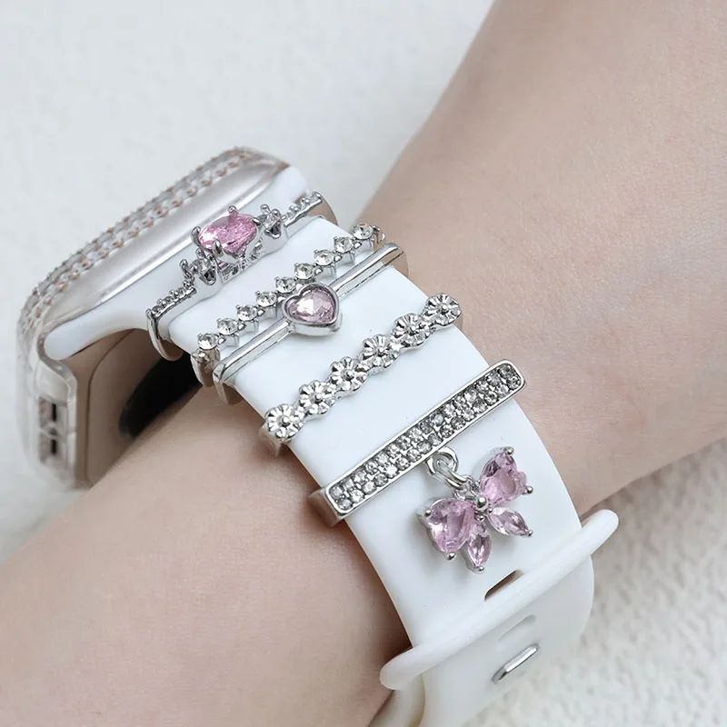 Fashion Silicone Strap Decorative For Apple Watch Band Ornament Decoration Metal Charms Strap Accessories