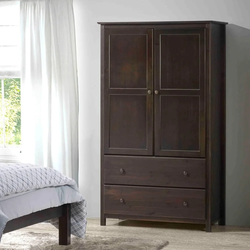 

21.5"D X 41.25"W X 72"H Wardrobe with Hanging Rod and Large Adjustable Shelf, Expresso Finish, 2-Door Solid Wood Wardrobe