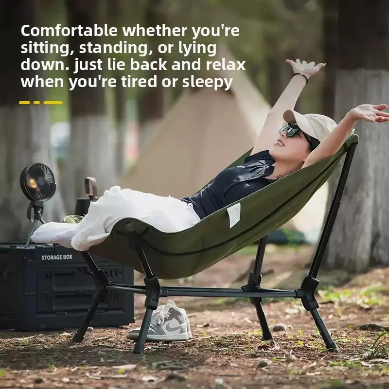 Liftable outdoor folding chair, nap lying chair, ultra-light aluminum alloy portable recliner, camping beach chair