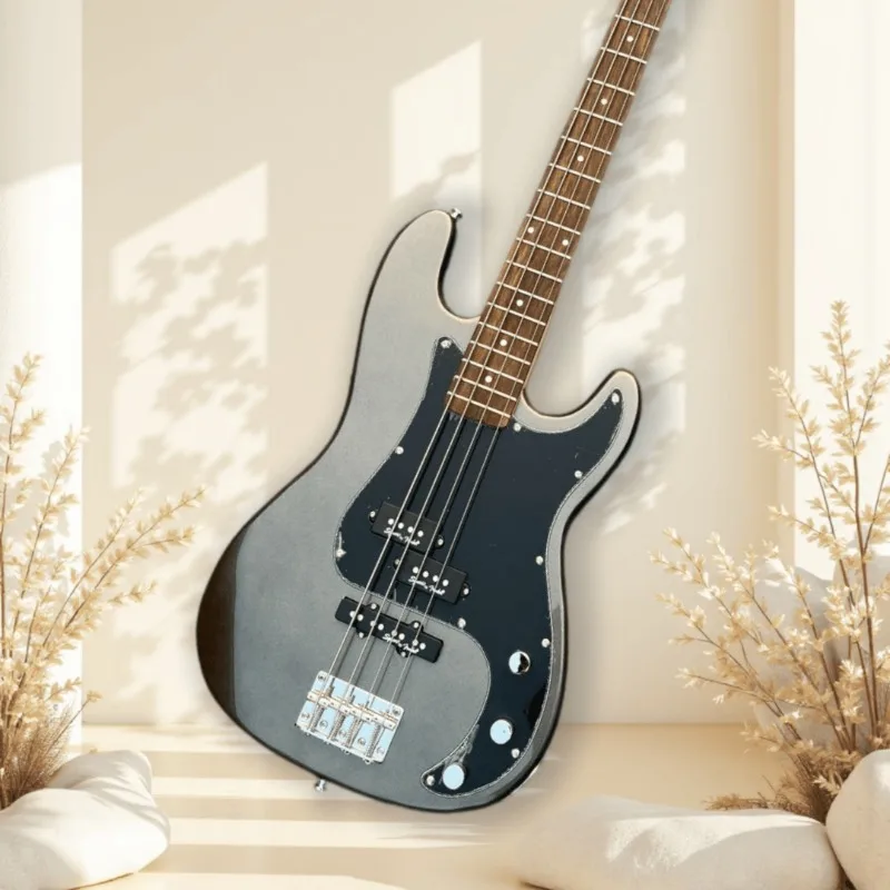 Hot Sales Matte Dark Gray Bass Style 4 String Electric Bass Dual Pickups Black Pickguard Matte Finish Professional Performance