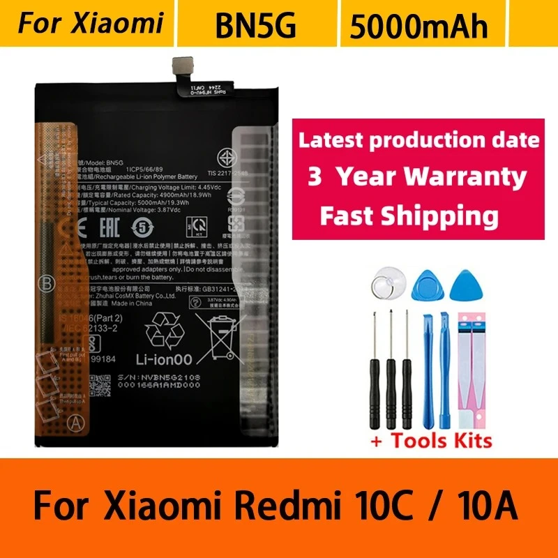 For Xiao Mi Battery New 5000mAh 100% BN5G For  Xiaomi Redmi 10C Redmi 10A Batteries Bateria Batterij Fast Shipping +Free Tools