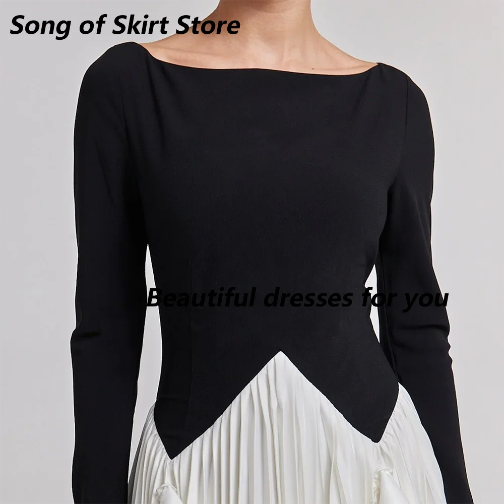 فستان سهرة بألوان متباينة مخصص بأكمام طويلة وكشكشة بطول الكاحل على شكل حرف A فستان حفلة موسيقية مناسبة رسمية مقاس مخصص #3