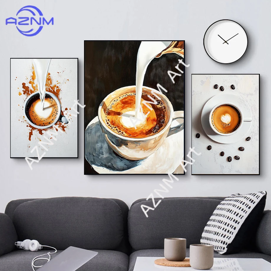 Vintage Elegant Espresso Food Beverage Oil Painting Art Posters Canvas Printing Coffee Shop Kitchen Wall Decoration Painting