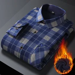 2024 Autumn/Winter Fashion Plaid Shirt Men's Casual Relaxed Comfortable Plus Fleece Thick Warm High Quality Long Sleeve Shirt