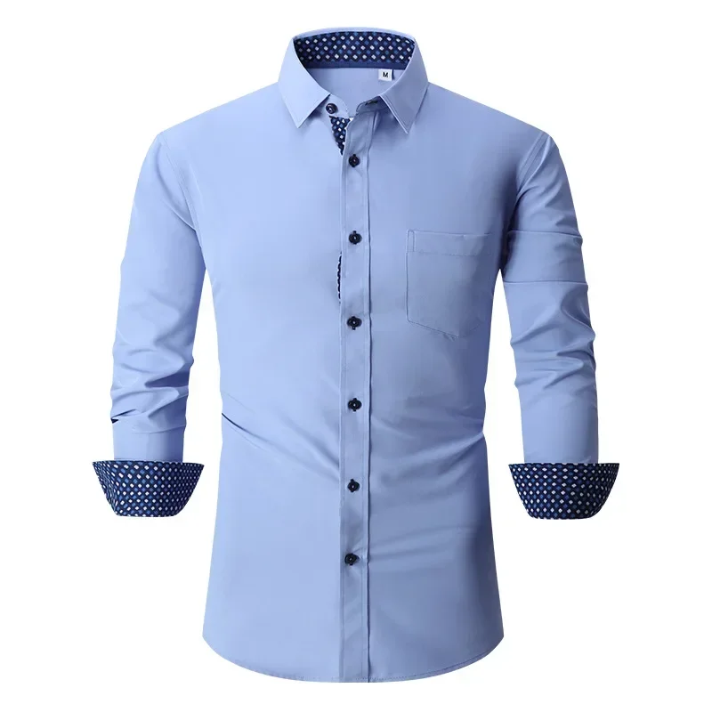 Spring Autumn Mens Dress Shirt Long Sleeve Wrinkle Free Regular Fit Formal Business Stretch Button Down Shirts