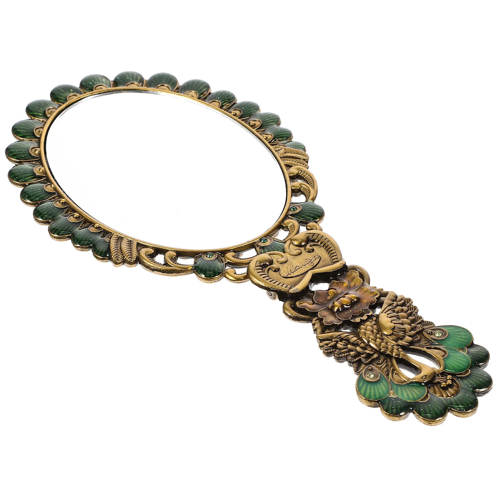 Specchio portatile chic Manico in metallo portatile pieghevole vintage Pratico per dormitorio domestico Ufficio Viaggi Uso Specchio tenuto in mano