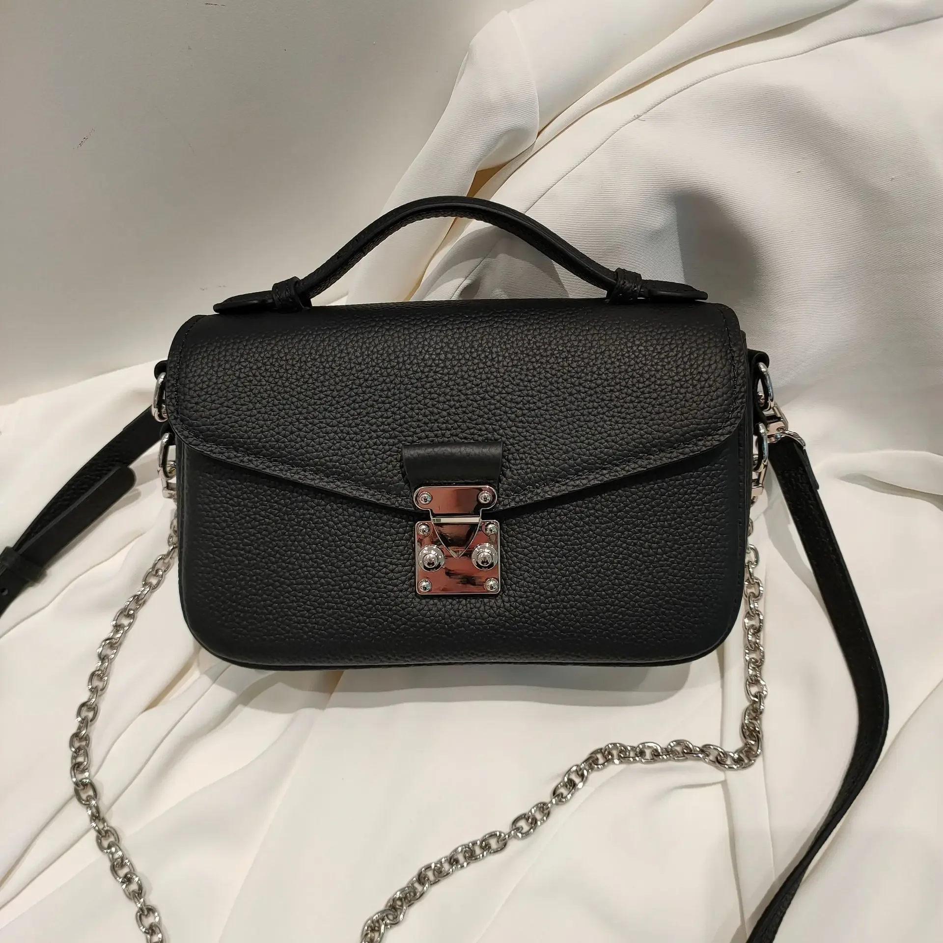 

Genuine Leather Chain Bag Versatile Fashion Commuter Cowhide Handbag Shoulder Messenger Bag High Grade Top Layer Bags for Women