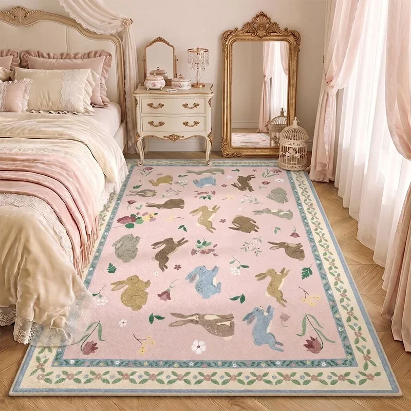 Large Area Carpets for Living Room Fluffy Soft Bedroom Decor Pink Carpet Thicken Plush Flower Pattern Floor Mat French Style Rug