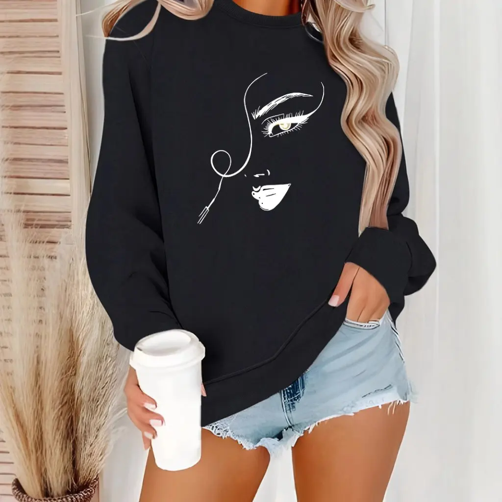 Women's Casual Long Sleeve round Neck Printed Pullover Sweatshirt Sweater for Autumn And Winter Europe And US Style