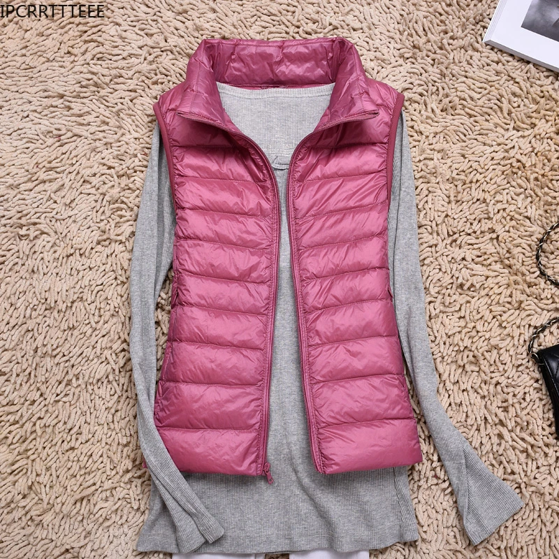 2023 New Autumn Winter Women Vest Warm Sleeveless White Duck Down Jacket Slim Female Waistcoat