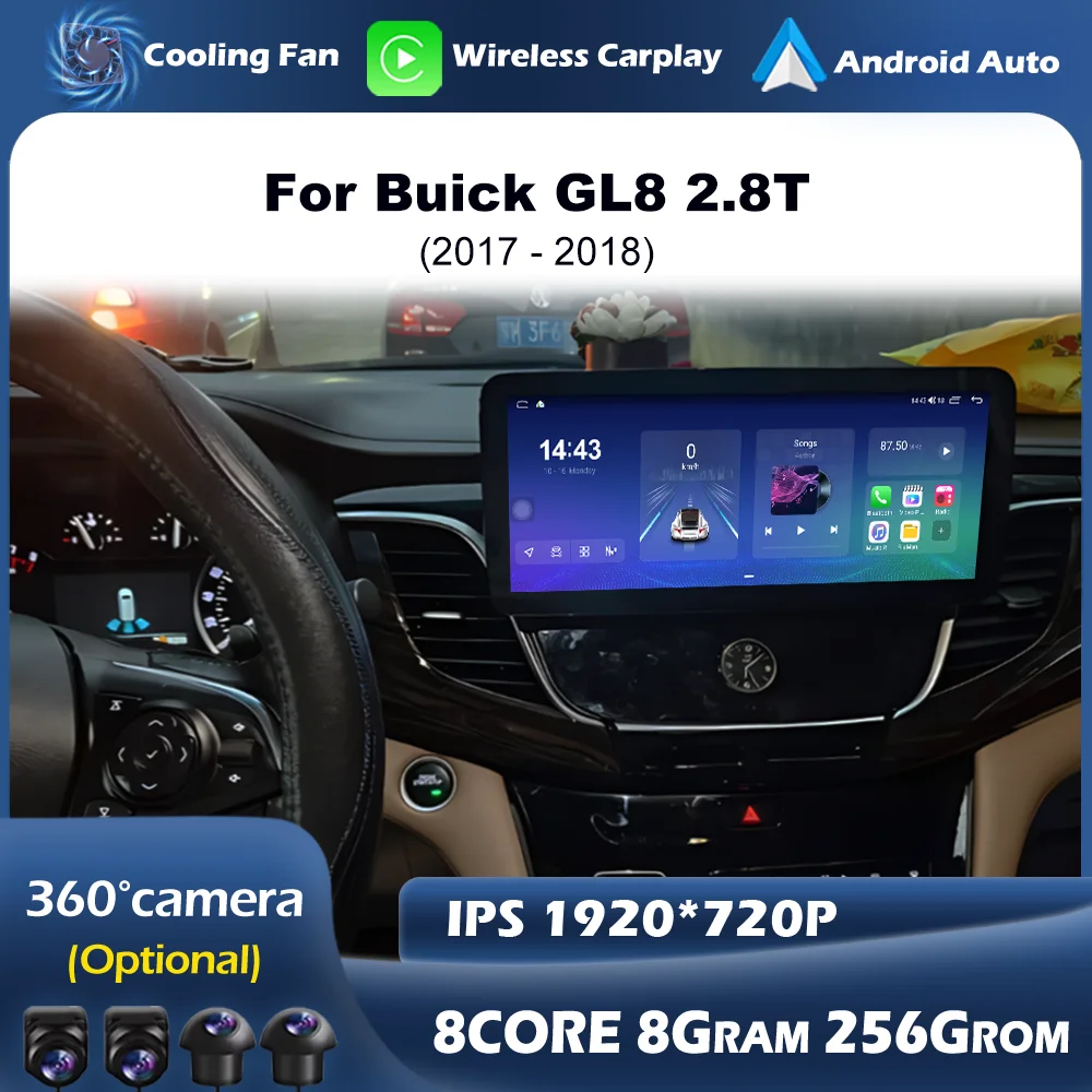 For Buick GL8 2.8T 2017 2018 Android OS Wireless CarPlay Car Radio Multimedia Player Navi GPS 4G WIFI Bluetooth 12.3 inch Screen