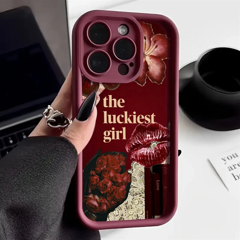 Vintage Floral Lips & Lace Phone Case for iPhone 11 12 13 14 15 Pro 16 17 Pro Max XS XR 7 8 Plus SE2022 16E Soft Silicone Cover