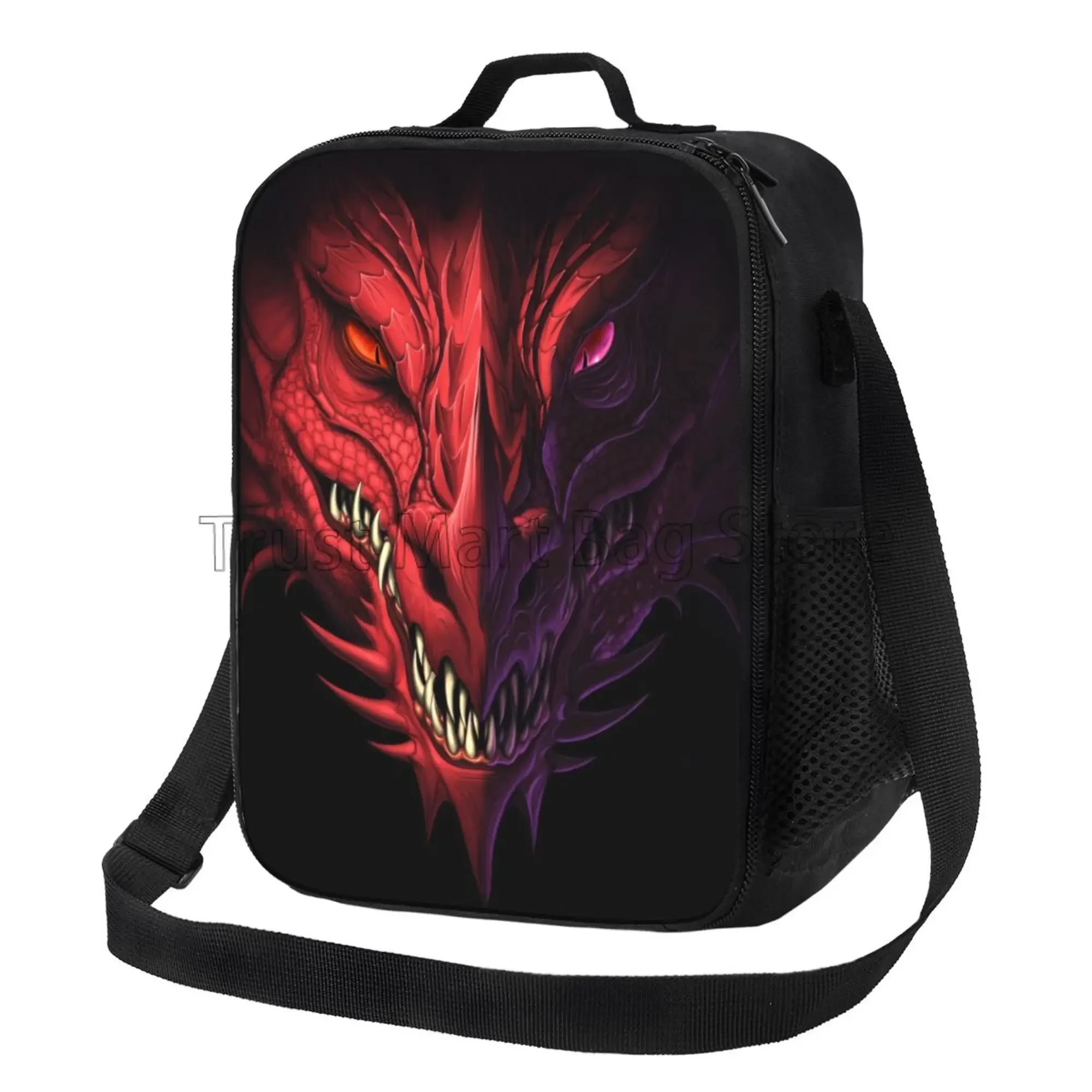 Cool Red Dragon Head Insulated Lunch Bag with Adjustable Strap Portable Waterproof Thermal Bento Bag for Work Travel Picnic