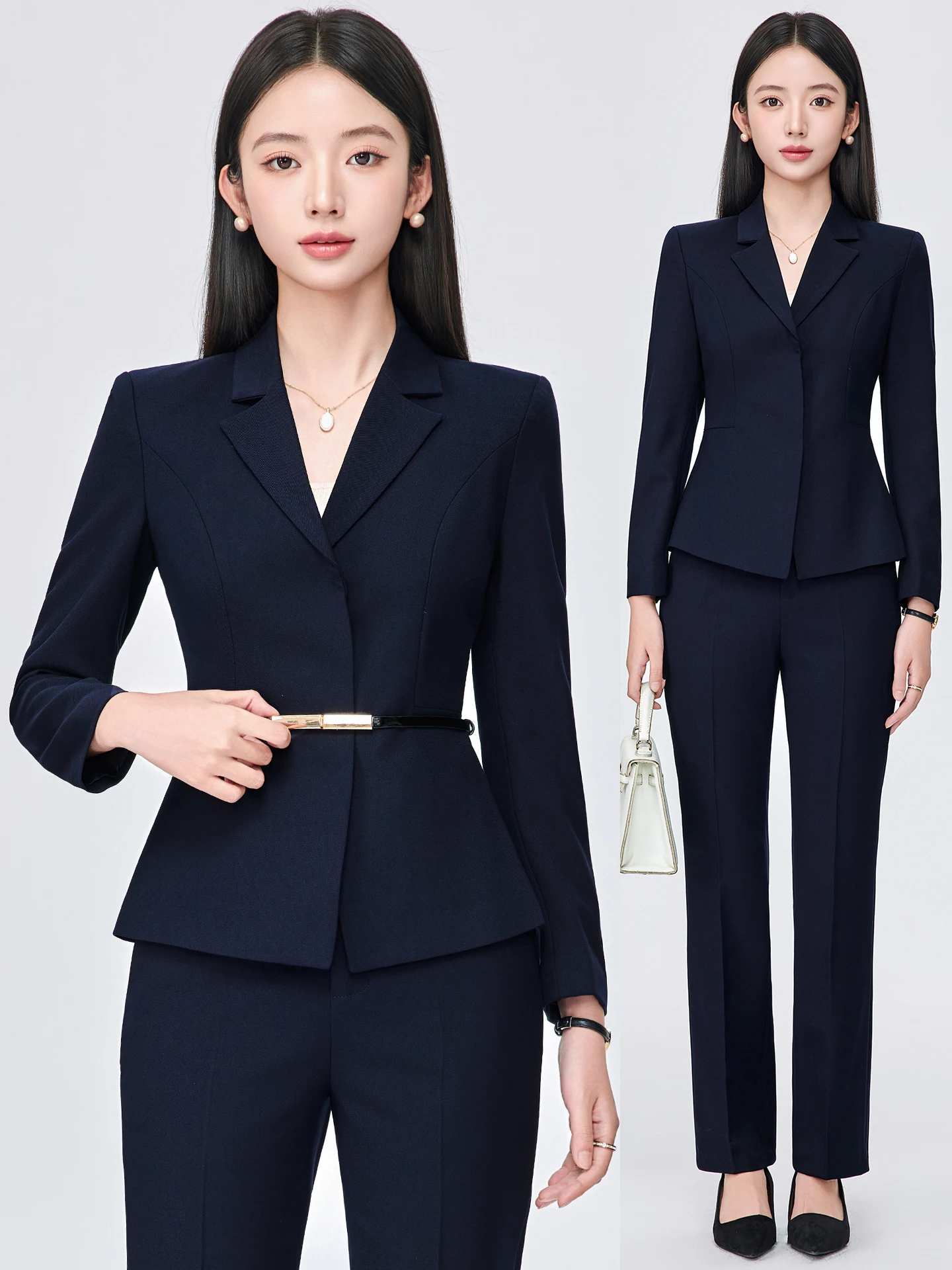 

Elegant Professional Women's Suiting Set High Waist Design for Hotel Front Desk Jewelry Store Workwear Commute Style
